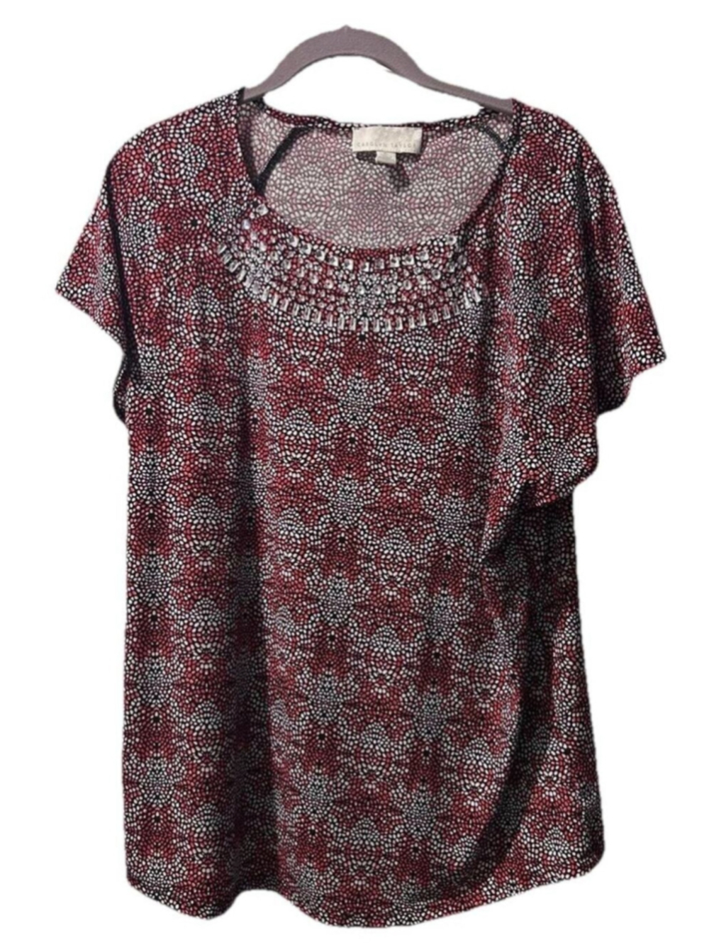 Carolyn Taylor Women's Geometric Mosaic Print Embellished Scoop Neck Top XL
